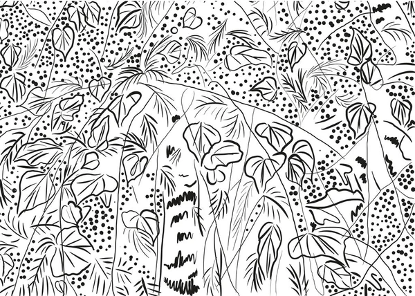 Leaves and branches of Russian birch, black and white abstract background — Stock Illustration Leaves Branches Russian Birch Black White Abstract Background Stock Vector