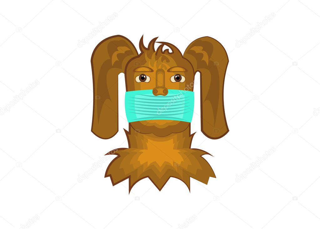 Sterile medical mask on the character, sticker, avatar