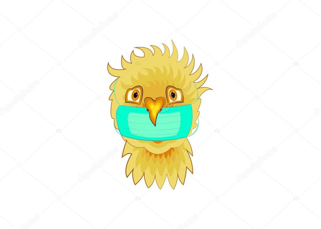Sterile medical mask on the character, sticker, avatar