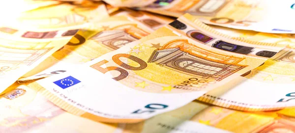 Roztroušené Eurobankovky Stole Pozadí Peněz — Stock fotografie