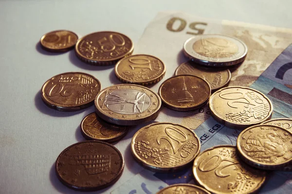 Notas Moedas Euros Fundo Monetário — Fotografia de Stock
