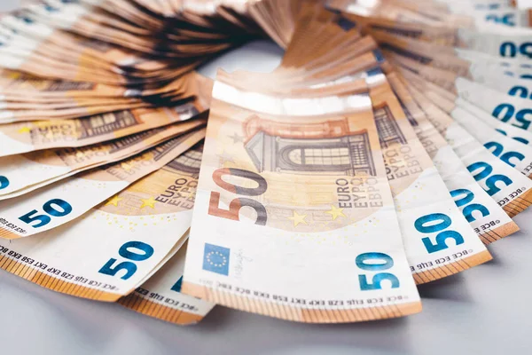 Billetes Euros Colocados Sobre Fondo Mesa — Foto de Stock