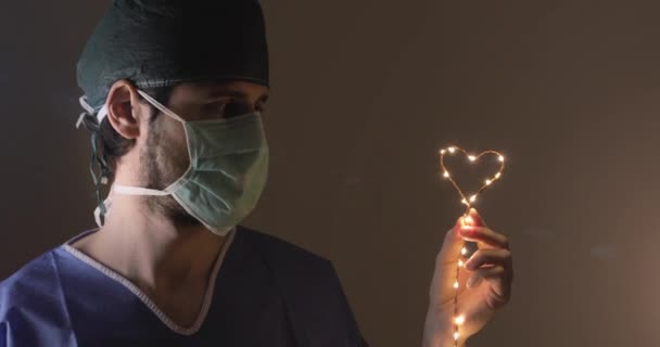 Coronavirus Young Doctor Nurse Gives Hope Heart Symbol — Stock Video