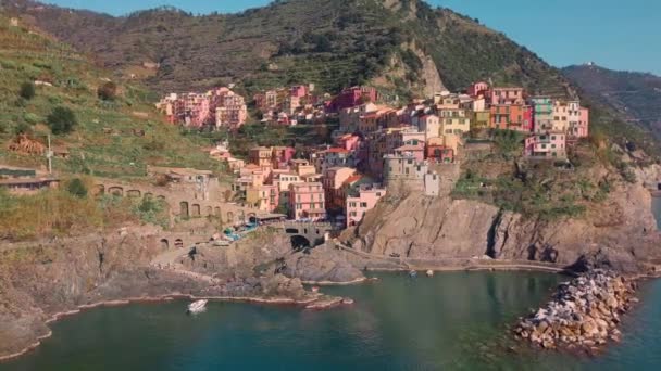 Cinque Terre Città Liguria Italia Vista Aerea Nella Stagione Estiva — Video Stock