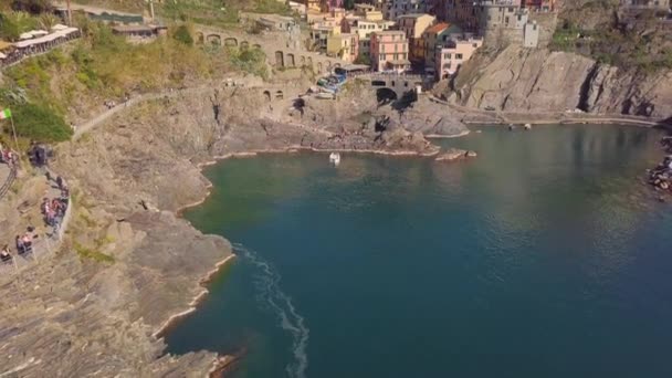 Cinque Terre Város Liguria Olaszország Légi Felvétel Nyári Szezonban — Stock videók