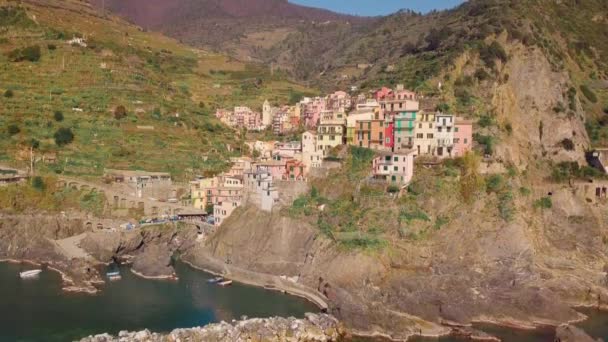 Cinque Terre Città Liguria Italia Vista Aerea Nella Stagione Estiva — Video Stock