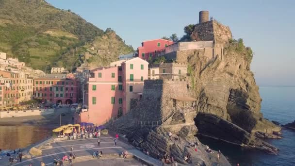 Cinque Terre City Liguria Italy Letecký Pohled Letní Sezóně — Stock video