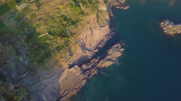 Cinque Terre Città Liguria Italia Vista Aerea Nella Stagione Estiva — Video Stock