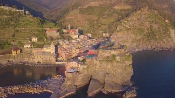 Liguria Talya Daki Cinque Terre Şehri Yaz Mevsiminde Hava Manzarası — Stok video