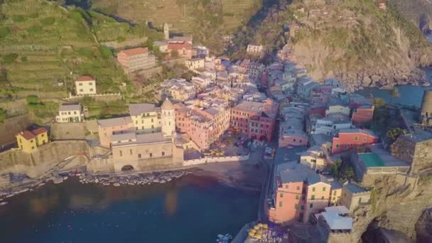 Cinque Terre City Liguria Italy Aerial View Summer Season — Stock Video