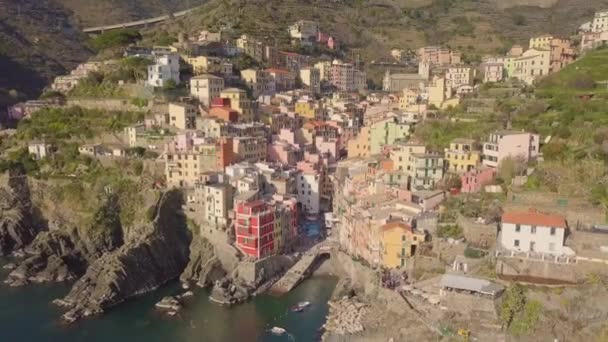 Cinque Terre City Лігурії Італія Повітряний Вид Влітку — стокове відео