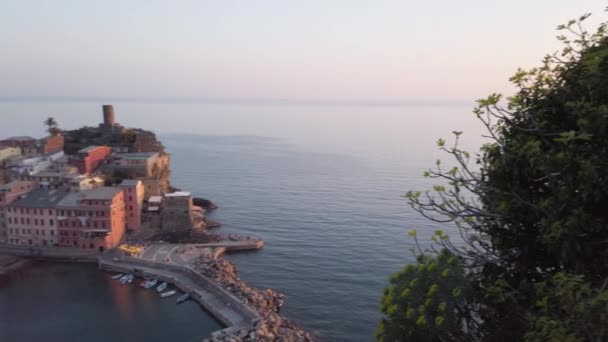 Cinque Terre City Liguria Italy Letecký Pohled Letní Sezóně — Stock video