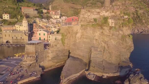 Cinque Terre City Лігурії Італія Повітряний Вид Влітку — стокове відео