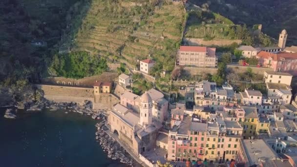 Cinque Terre City Liguria Italy Aerial View Summer Season — Stock Video