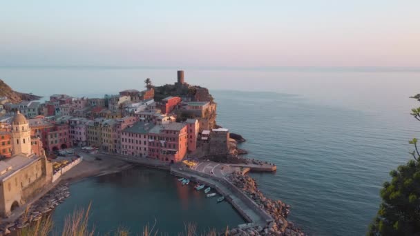 Cinque Terre City Лігурії Італія Повітряний Вид Влітку — стокове відео