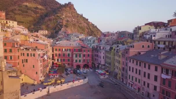 Cinque Terre Stad Ligurië Italië Luchtfoto Het Zomerseizoen — Stockvideo