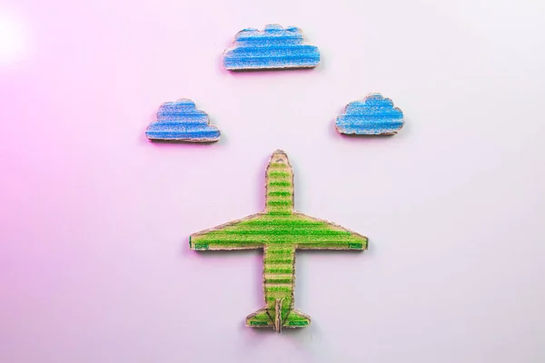 Mainan Kertas Bentuk Awan Biru Dan Pesawat — Stok Foto