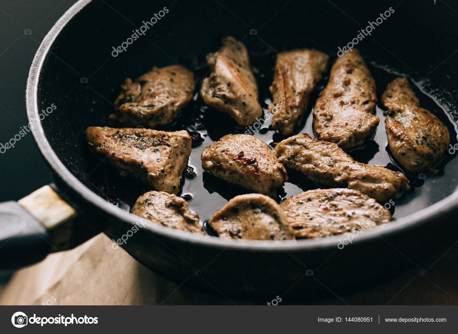 Fried chicken breast in pan — Stock Photo © beorm #144080951