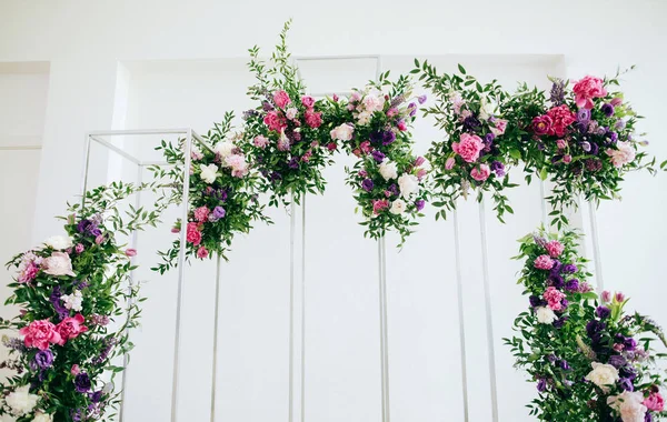 Wedding Arch Fresh Purple Flowers — Stok Foto