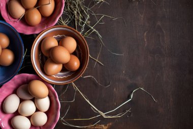 Arka planda tavuk yumurtası var. Metin için boşluk
