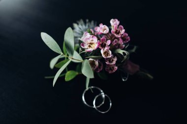 Koyu arkaplanda damat için güzel pembe yaka çiçeği