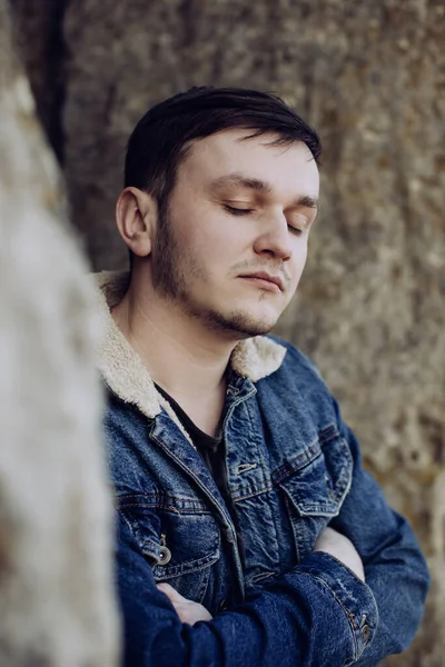 Portrait Young Handsome Man Closed Eyes — Stock Photo, Image