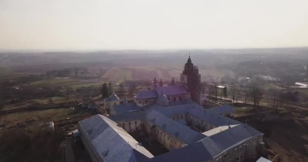 Morning Aerial Top View Frome Drone Pidkamin Castle Monastery Ukraine — Stock Video