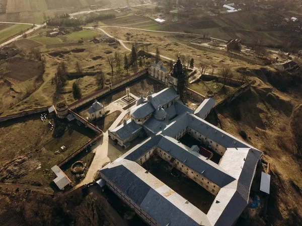Morning Aerial Top View Frome Drone Pidkamin Castle Monastery Ukraine — Stock Photo, Image