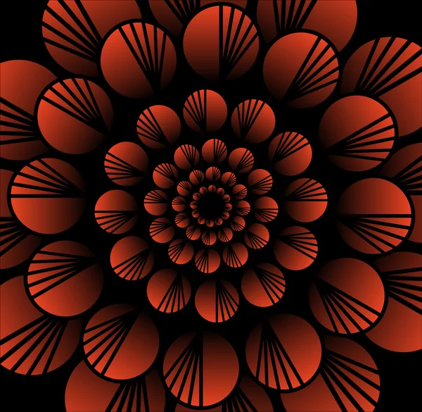 Flor vectorial roja abstracta en estilo fractal sobre fondo negro, azulejo decorativo de alto contraste con efecto 3d — Archivo Imágenes Vectoriales