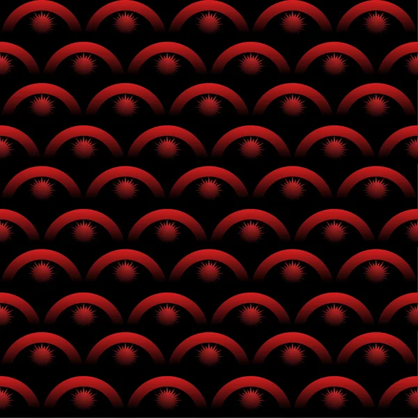 Seamless background with optical art elements in red color on black background. Scale patterns with 3d gradient effect. — Stock Vector