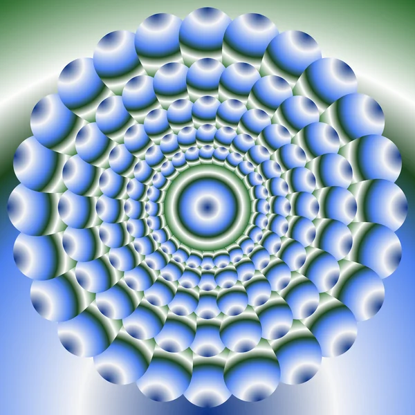 Elemento círculo abstrato verde e azul em estilo de arte óptica. Formas de círculo concêntrico no fundo gradiente. Mandala para acalmar e harmonia mental — Vetor de Stock