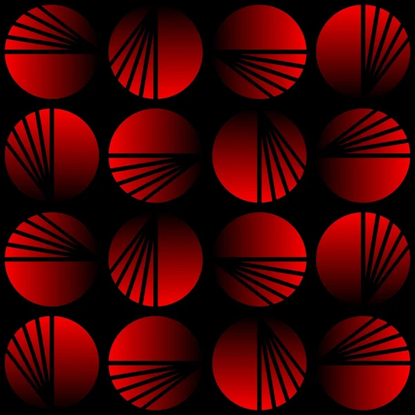 Sfondo nero senza cuciture con forme a cerchio rosso, effetto sfumatura — Vettoriale Stock