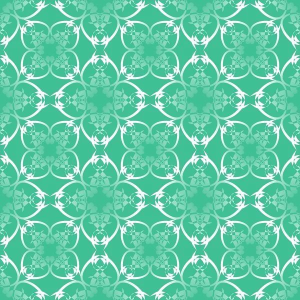 Trendy yeşil arka plan, gradyan ile cloverleaf şeklinde ince çiçek motifi üzerinde zarif beyaz geometrik süsleme — Stok Vektör