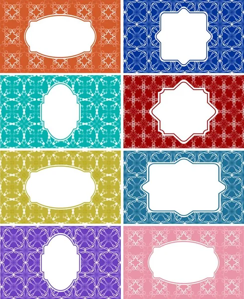 Set of retro label, empty frames on patterned background, vintage packaging template for etiquette — Stock Vector