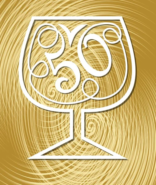 Aniversário celebração em elegante fundo texturizado ouro. Monoline desenho sobre fundo dourado. Estilizado número 50 em um copo de vinho, quinquagésimo aniversário celebração . — Vetor de Stock