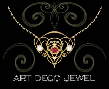 Kelebek, yeşil taşlar ile altın mücevher. Kolye art deco tarzında. Telkari altın zinciri üzerinde çember kolye.