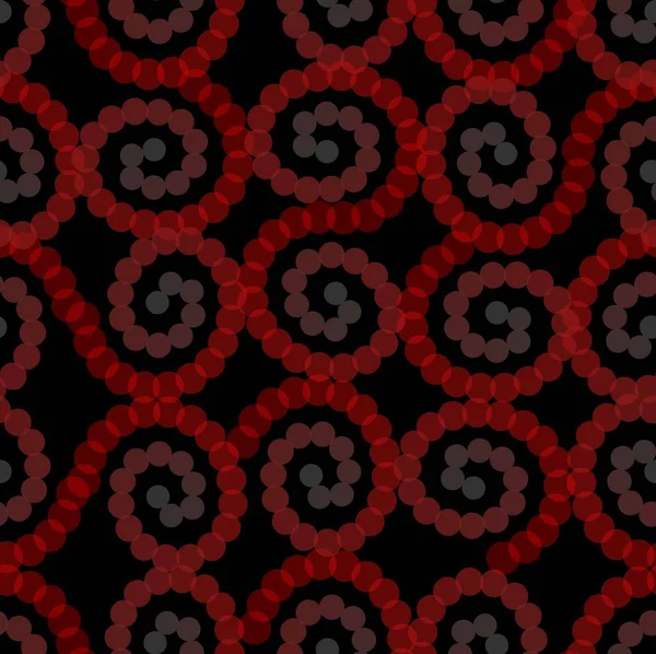 Espiral de puntos rojos. Patrones de puntos semitransparentes. Vector sin costuras, espirales sobre fondo negro. Adornos superpuestos — Archivo Imágenes Vectoriales