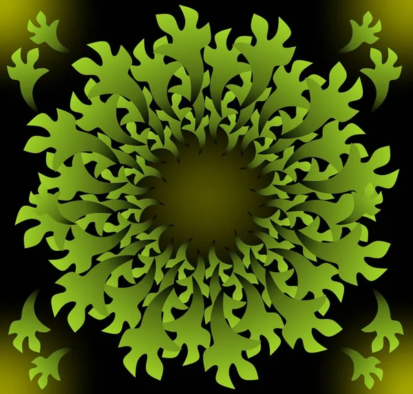 Fantasia vegetale ispirato decorativo verde forma vettoriale in stile frattale con effetto 3d su sfondo nero — Vettoriale Stock