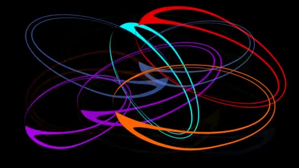 Rotating colorful ellipse group on black background. Psychedelic movie in rainbow colors. — Stock Video