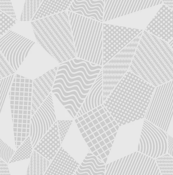 Baldosas de bajo contraste con elementos estampados patchwork. Compuesto de formas poligonales con patrones geométricos simples . — Vector de stock