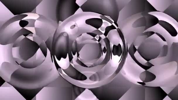 Видеофон с хромированными отражениями на техно-узорной области. Элементы круга движутся по поверхности, состоящей из диагональных прямоугольников . — стоковое видео