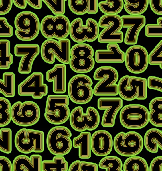 Neon number in green on black background. Seamless vector tile, bold font cipher. — Stock Vector