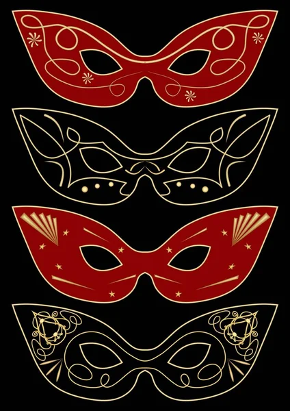 Modèle de masques de carnaval, ensemble de quatre concepts graphiques — Image vectorielle