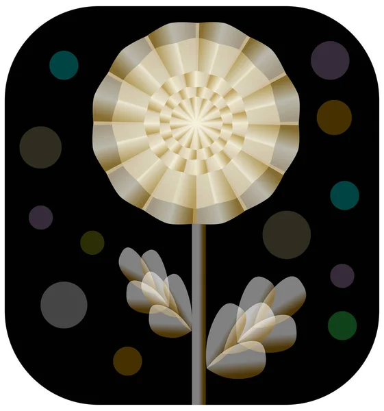 Fantasy złoty kwiat z przezroczystych materiałów na czarnym tle z przejrzystości koło kształtów — Wektor stockowy