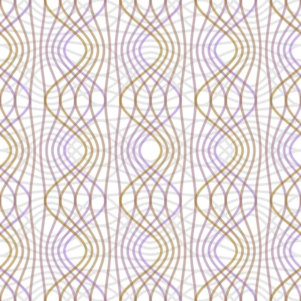 Purple and yellow waves on white background. Seamless vector strip patterns in pastel colors, regular geometric ornament in classic style. — Stock Vector