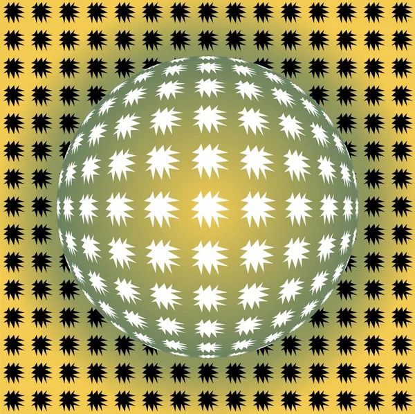 Fond sans couture dans un style d'art optique, boule jaune et verte avec des étoiles inégales — Image vectorielle