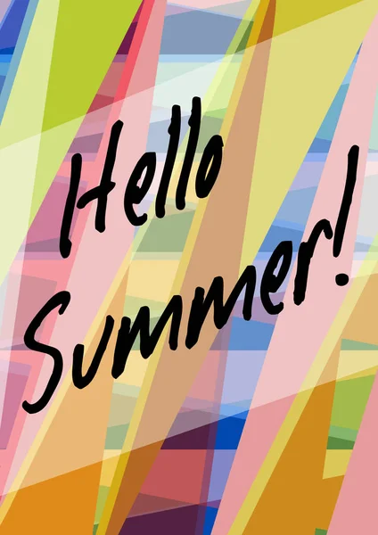 Привіт літній абстрактний фон з текстом на різнокольоровій багатокутній ділянці в пастельних кольорах — стоковий вектор