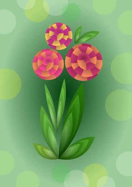 Kubistinen kukkakimppu oranssi kukkia, 3d vaikutus optinen illuusio, koristelu vihreällä taustalla, mukava kevät tai kesä kuva — vektorikuva