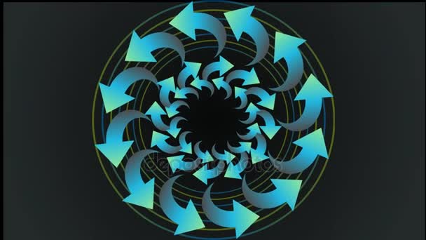 Forma cerchio animato composto da frecce dimensionali albero, rotante, colore verde sul colore cambiando sfondo agitare, forma logotipo, video introduttivo — Video Stock