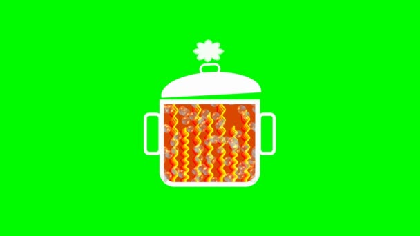Animierter Topf mit kochendem Inhalt., aufsteigende Blasen, schwingender Deckel, aufsteigender Dampf. Überschrift: Es ist heiß. nützlich für Buzz Marketing, virale Werbung, Bussines Metapher — Stockvideo